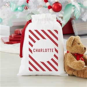 Striped Candy Cane Name Personalized Canvas Drawstring Santa Sack-Small - 29365-S