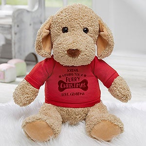 Furry Christmas Personalized Christmas Plush Dog Stuffed Animal - Red - 29376-GR