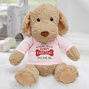 Furry Christmas Personalized Christmas Plush Dog Stuffed Animal - Pink - 29376-GP