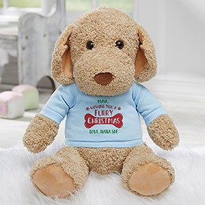 Furry Christmas Personalized Christmas Plush Dog Stuffed Animal - Blue - 29376-GB