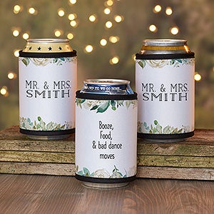 Neutral Colorful Floral Personalized Wedding Favor Can  Bottle Wrap - 29485