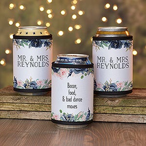 Navy Colorful Floral Personalized Wedding Favor  Can  Bottle Wrap - 29603