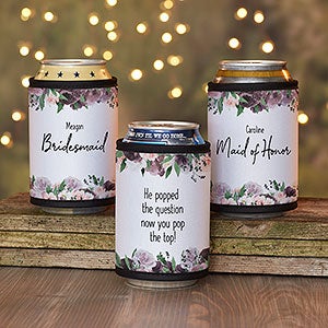 Plum Colorful Floral Bridesmaid Personalized Can  Bottle Wrap - 29607