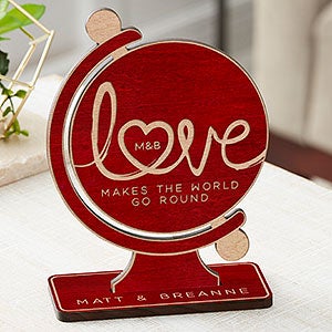 Love Makes The World Go Round Personalized Wood Keepsake - Red Maple - 29619-R