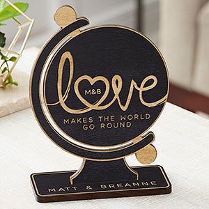 Love Makes The World Go Round Personalized Wood Keepsake - Black Stain - 29619-BL