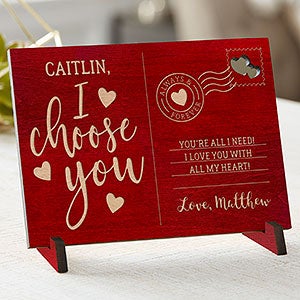 I Choose You Personalized Wood Postcard - Red - 29620-R