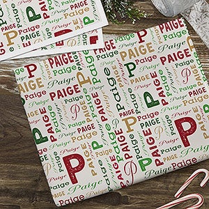 Christmas Repeating Name Personalized Wrapping Paper Sheets - 29667-S