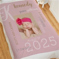 Modern All About Baby Girl Personalized 50x60 Plush Fleece Photo Blanket - 29776-F