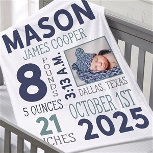 Boy Photo Personalized Birth Stats 30x40 Fleece Baby Blanket - 30078-SF