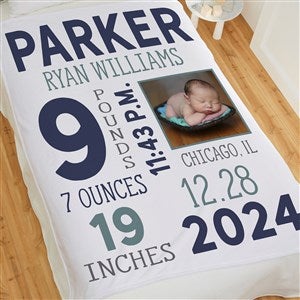 Boy Photo Personalized Birth Stats 50x60 Fleece Baby Blanket - 30078-F