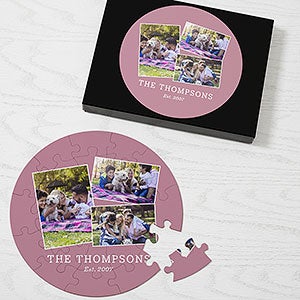 Family Photo Collage Personalized 26 Pc Round Puzzle- 3 Photo - 30243-26-3