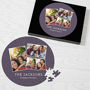 Family Photo Collage Personalized 68 Pc Round Puzzle- 4 Photo - 30243-68-4