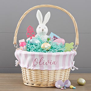 Delicate Stripes Personalized Natural Easter Basket with Folding Handle - 30245