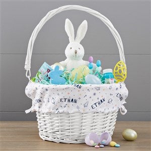 Space Personalized Easter White Basket with Folding Handle - 30247-W