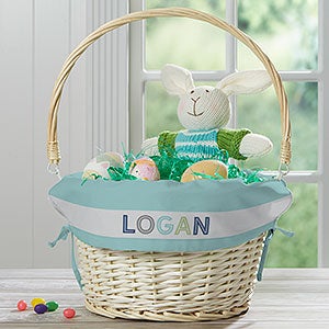 Boys Colorful Name Personalized Natural Easter Basket with Folding Handle - 30250