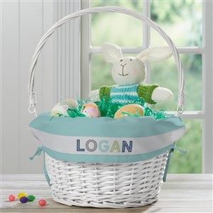 Boys Colorful Name Personalized Easter White Basket with Folding Handle - 30250-W