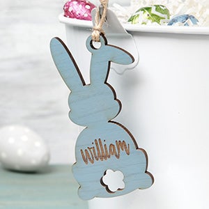 Easter Bunny Personalized Blue Stain Wood Easter Basket Tag - 30253-B