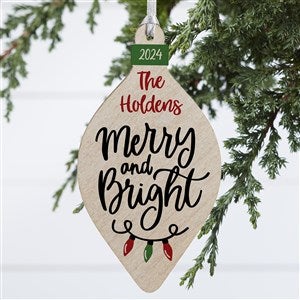 Merry  Bright Personalized Wood Christmas Bulb Ornament - 30295