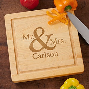 Maple Leaf Personalized Mr.  Mrs. Square Wedding Cutting Board- No Handles - 30467D