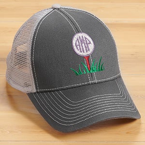 Golf Ball Monogram Embroidered Grey Trucker Hat - 30496-G