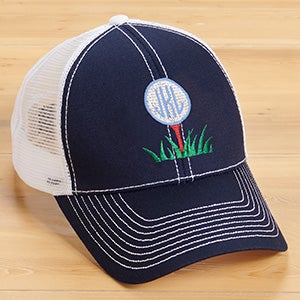 Golf Ball Monogram Embroidered Navy/White Trucker Hat - 30496-N