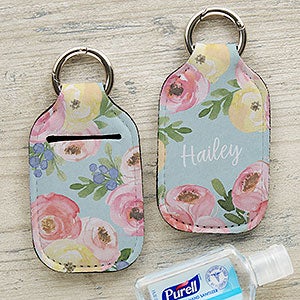 Floral Personalized Hand Sanitizer Holder Keychain - 30569