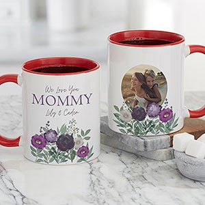 Floral Love For Mom Personalized Photo Coffee Mug 11oz Red - 30651-R