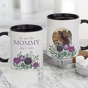 Floral Love For Mom Personalized Photo Coffee Mug 11oz Black - 30651-B