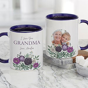 Floral Love For Grandma Personalized Photo Coffee Mug 11oz Blue - 30652-BL