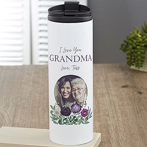 Floral Love For Grandma Personalized 16 oz. Photo Travel Tumbler - 30656