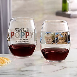 So Glad Youre Our Grandpa Personalized Photo Stemless Wine Glass - 30683-S