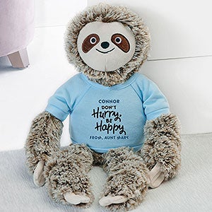 Dont Hurry, Be Happy Personalized Plush Sloth Stuffed Animal - Blue - 30718-GB