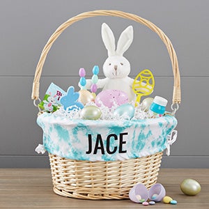 Bold Tie Dye Personalized Natural Easter Basket with Folding Handle - 30736