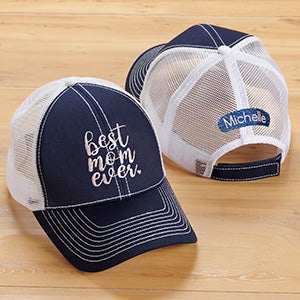 Best Mom Ever Embroidered Navy/White Trucker Hat - 30817-N