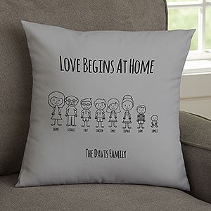 Stick Figure Family Personalized 14x14 Throw Pillow - 30844-S