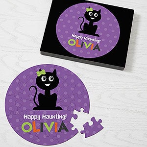 Black Cat Halloween Character Personalized 26 Round Puzzle - 30853-26