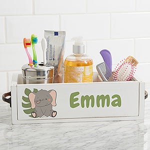 Jolly Jungle Elephant Personalized Wood Bathroom Storage Box - 30936-E