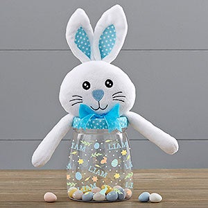 Colorful Easter Pattern Personalized Easter Bunny Candy Jar - Blue - 30955-B