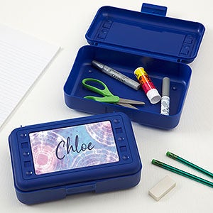 Pastel Tie Dye Personalized Blue Pencil Box - 31083-B