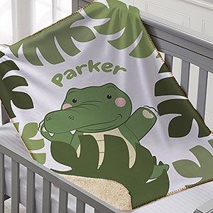 Jolly Jungle Alligator Personalized 30x40 Sherpa Baby Blanket - 31146-SS