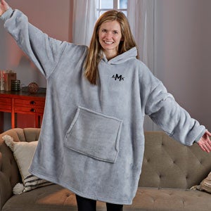 Personalized Grey Oversized Huggie Hoodie Blanket - Classic Comfort - 31187-G
