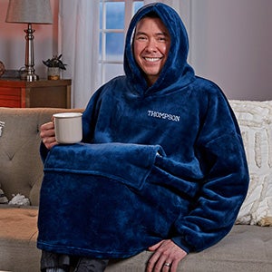 Personalized Navy Oversized Huggie Hoodie Blanket - Classic Comfort