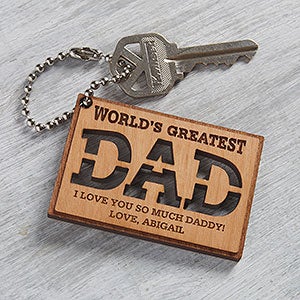 Worlds Greatest Dad Personalized Natural Wood Keychain - 31247-N