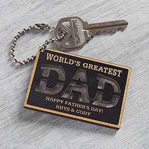 Worlds Greatest Dad Personalized Black Stain Wood Keychain - 31247-BLK