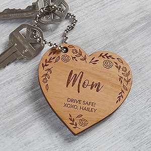 Floral Wreath For Her Engraved Natural Wood Keychain - 31258-N