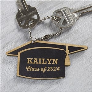 Graduation Cap Personalized Black Poplar Wood Keychain - 31259-BLK