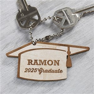 Graduation Cap Personalized Whitewash Wood Keychain - 31259-W