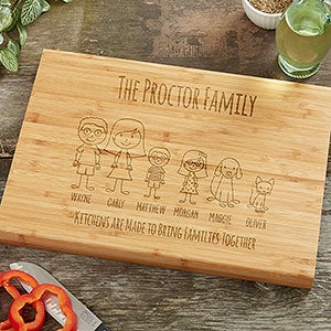 Stick Figure Family Personalized Bamboo Cutting Board- 10x14 - 31277