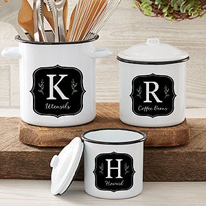 Black & White Buffalo Check Personalized Enamel Utensil Holder