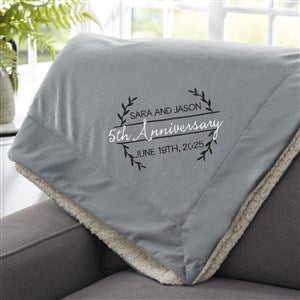 Laurel Wreath Embroidered Anniversary 60x72 Grey Sherpa Throw - 31314-GL